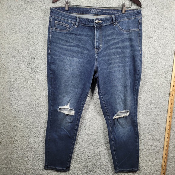 Jennifer Lopez Denim - Jennifer Lopez Womens Jeans‎ Size 18 Cropped Super Skinny Distressed Denim